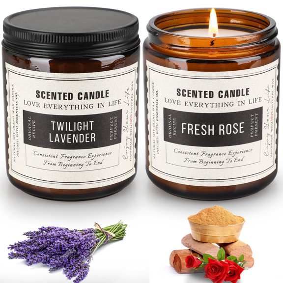 2 Pack Candles for Home Scented, 14.2 Oz Lavender Scented Candles, Sandalwood Rose Candles, Candles Gifts for Women, Large Candles Set Gifts for Mothers Day, Birthday, Christmas