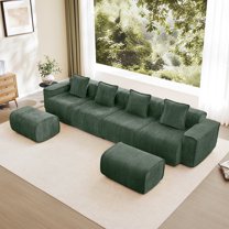 Newest Streamline Velvet Modular Sofa with French Piping & No Assembly for Large Family Room & Media Lounge, Green