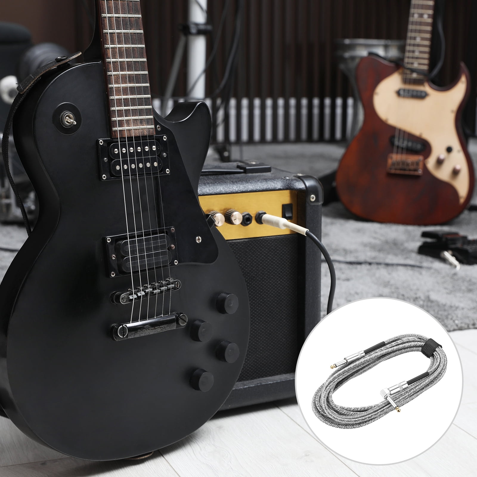 1 PCS Guitar Instrument Cable 20 Feet 1/4" to 1/4" 6.35mm Straight to Right Angle Interconnect Cord Braided Grey