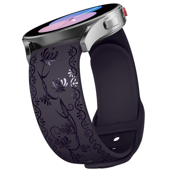 HALLEAST for Galaxy Watch 5 Band Women, Engraved Floral Lace Strap for Samsung Galaxy Watch 4 / 5 40mm 44mm, Galaxy Watch 4 Classic 42mm 46mm, Galaxy Watch 5 Pro 45mm Soft TPU Wristband, Blackberry