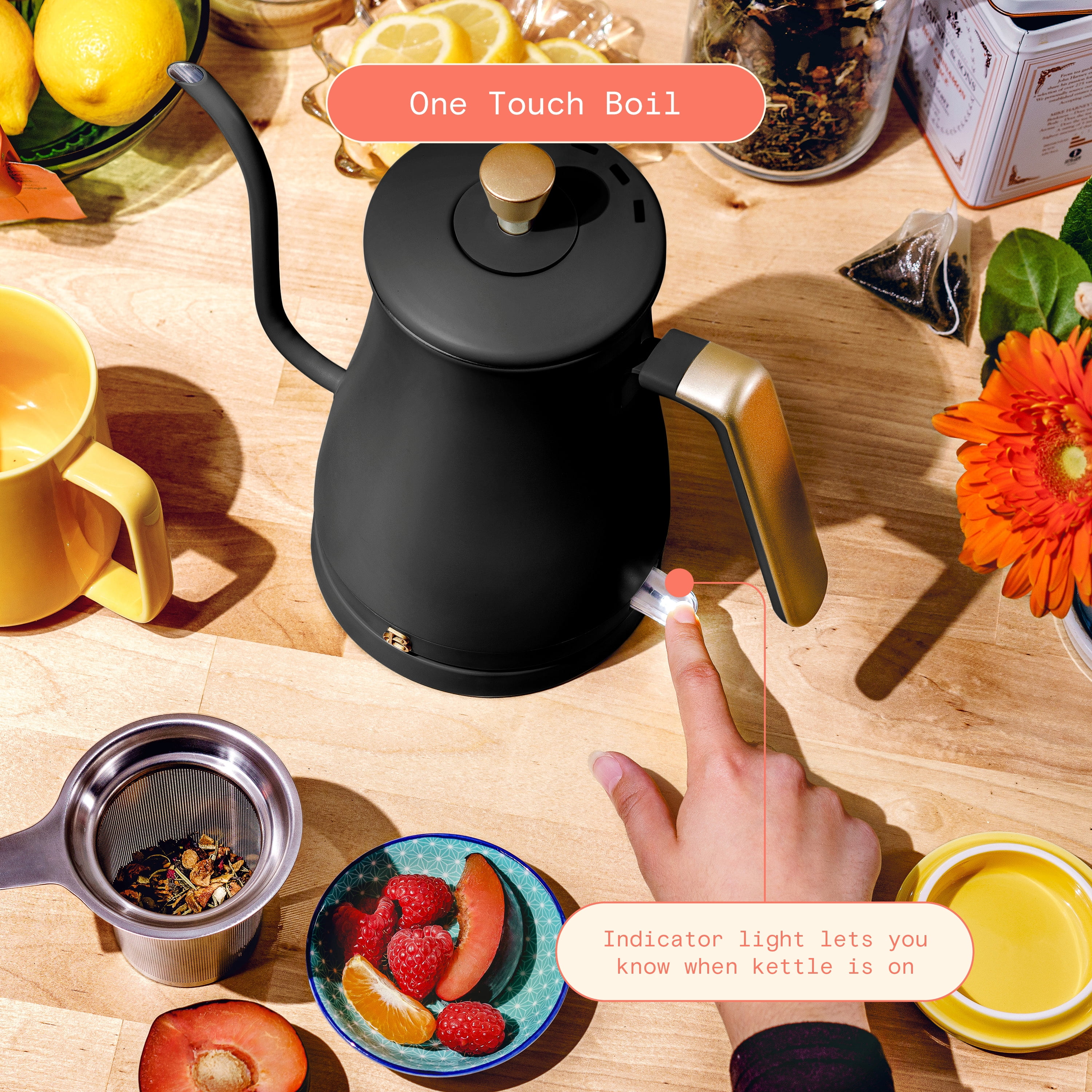 Beautiful 1-Liter Electric Gooseneck Kettle 1200 W, Black Sesame by Drew Barrymore