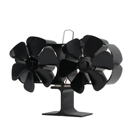 

6 Blades Heat Powered Stove Fan Dual Head Fireplace Fan Home Non Electric Fan Black