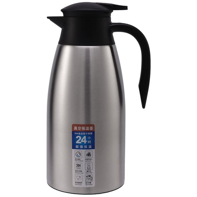 Termo de acero inoxidable 304 plateado de 2 l con aislamiento al vacío, jarra térmica para café, té y leche, para el hogar y la oficina