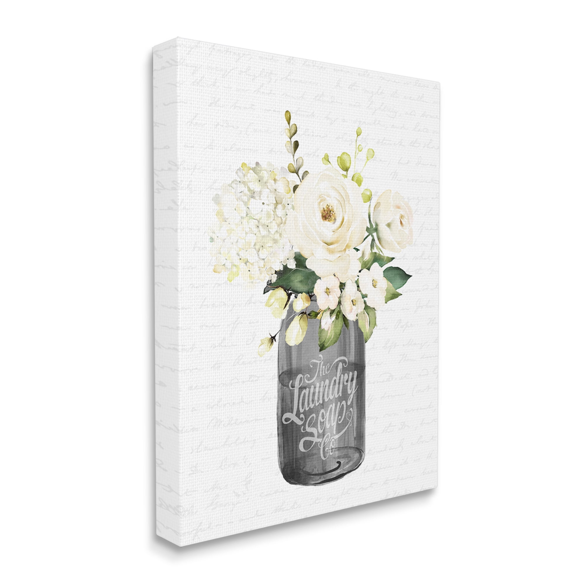 Stupell Industries White Flower Blossoms Laundry Jar Fancy Script Graphic Art Gallery Wrapped Canvas Print Wall Art, Design by Lettered and Lined