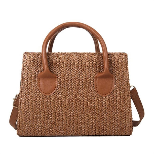 LHSHID Straw Beach Tote Shoulder Bags Women Hand-Woven Leather Crossbody Handbag Purse