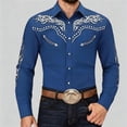 thumbnail image 4 of Men's Cowboy Shirts Western Embroidered Work Long Sleeve Button Up Comfortable Spring Fall Blue Shirts S-XXXL, 4 of 6