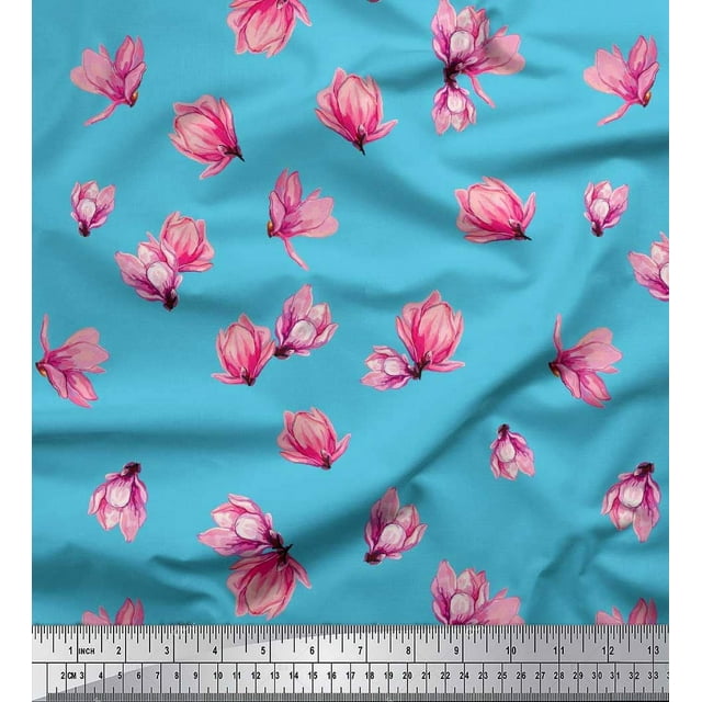 Soimoi Moss Georgette Fabric Magnolia Floral Print Fabric by The Yard 42 Inch Wide