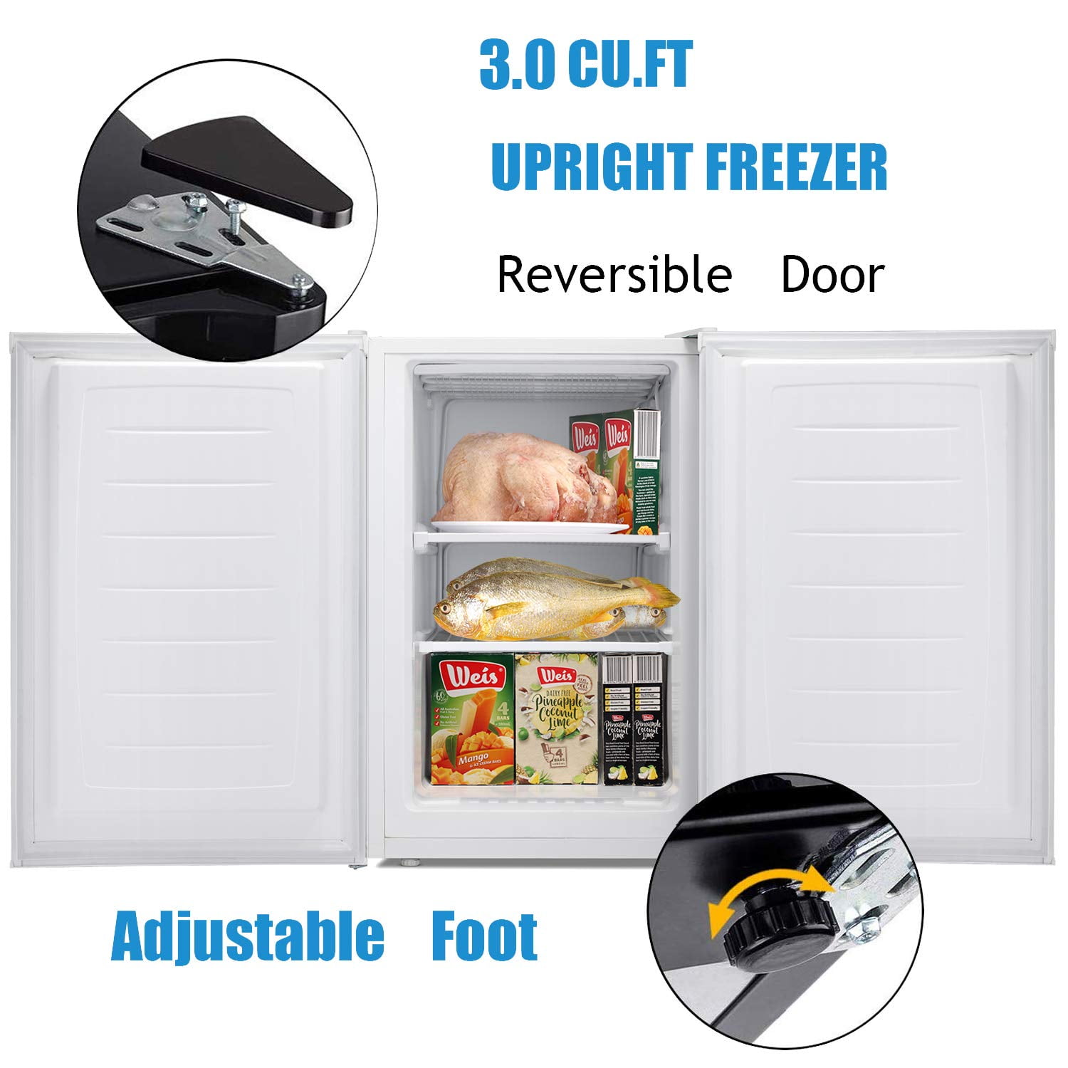 KNDKO 3.2Cu.ft Upright Freezer, Mini Freezer with Removable Shelves, Adjustable Thermostat for Home/Kitchen/Office, WHITE