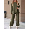 thumbnail image 6 of Women'S Two Piece Lounge Sets Matching Long Sleeve Shirts Wide Leg Pants Tracksuits Fall Clothes Green M, 6 of 8