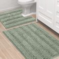 thumbnail image 1 of Juego de alfombrillas antideslizantes de chenilla gruesa y peluda para baño, extrasuaves y absorbentes, a rayas, 2 piezas, lavable a máquina, color salvia, 24 x 36 pulgadas, más 20 x 24 pulgadas en forma de U, 1 of 5