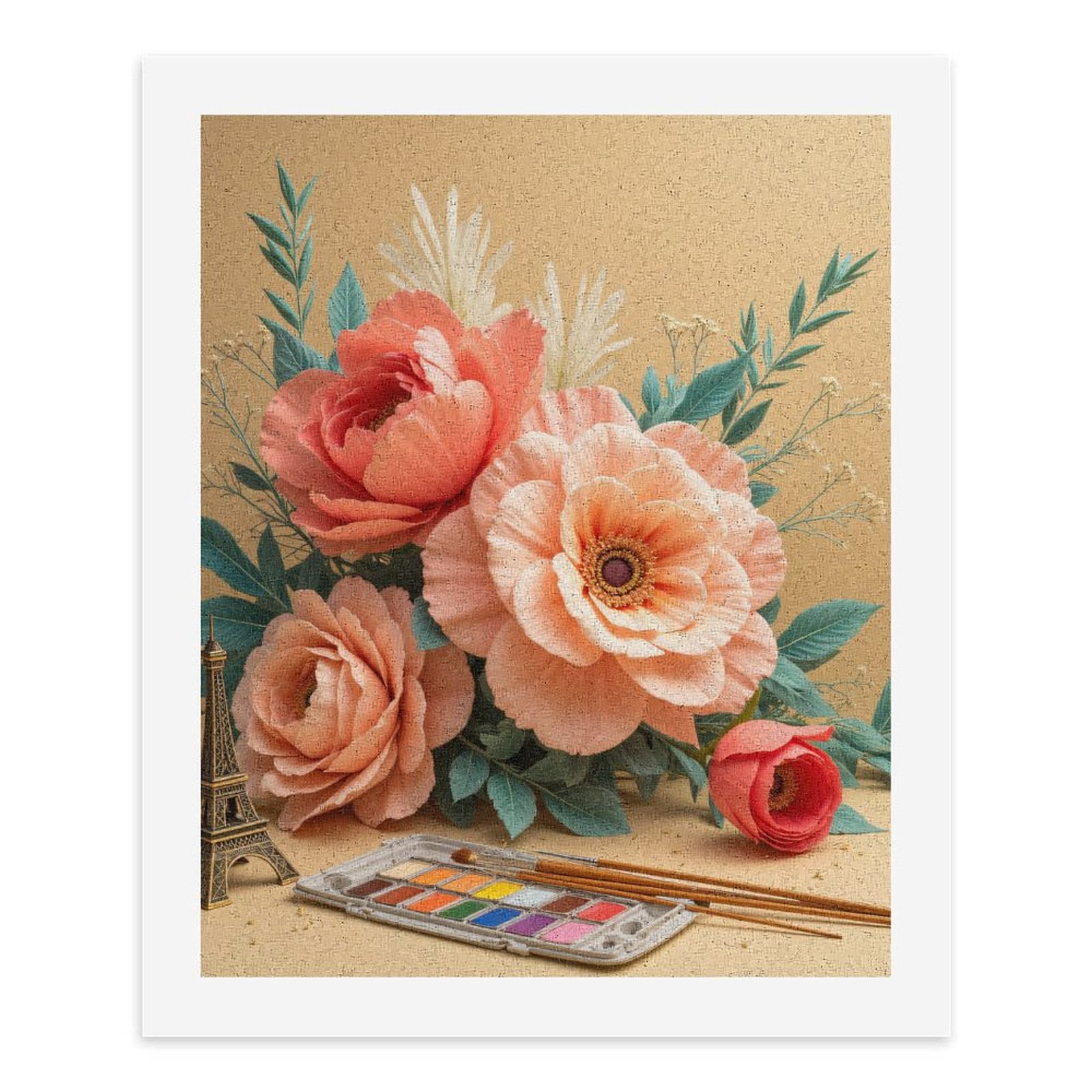 Paint By Numbers Kit for Adults Beginner - Floral Art Peach Blooms Watercolors Eiffel DIY Canvas Painting Kits for Adults, Frameless Paint By Number for Adults for Home Wall Decor 16x20 Inch