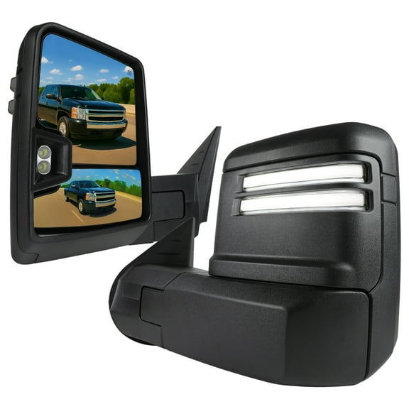 Spec-D Tuning Power Heated Towing Mirrors w/ Smoke LED DRL and Sequential LED Turn Signals Compatible with 2007-2013 Chevy Silverado 1500, Left   Right Pair Assembly