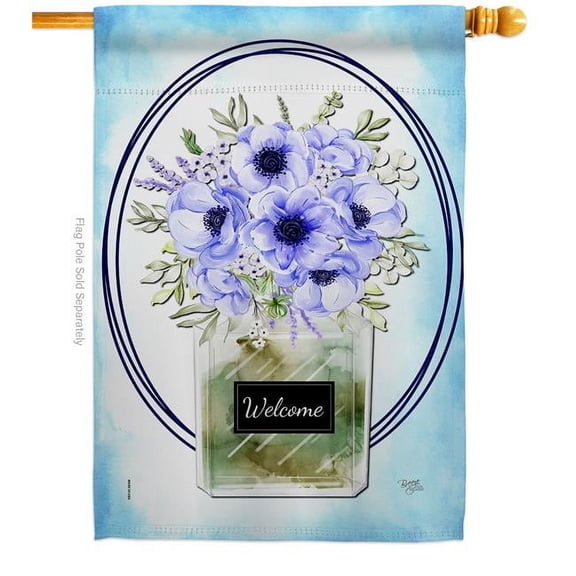 Breeze Decor H104141-BO Blue Poppy Floral Double-Sided Garden Decorative House Flag, Multi Color