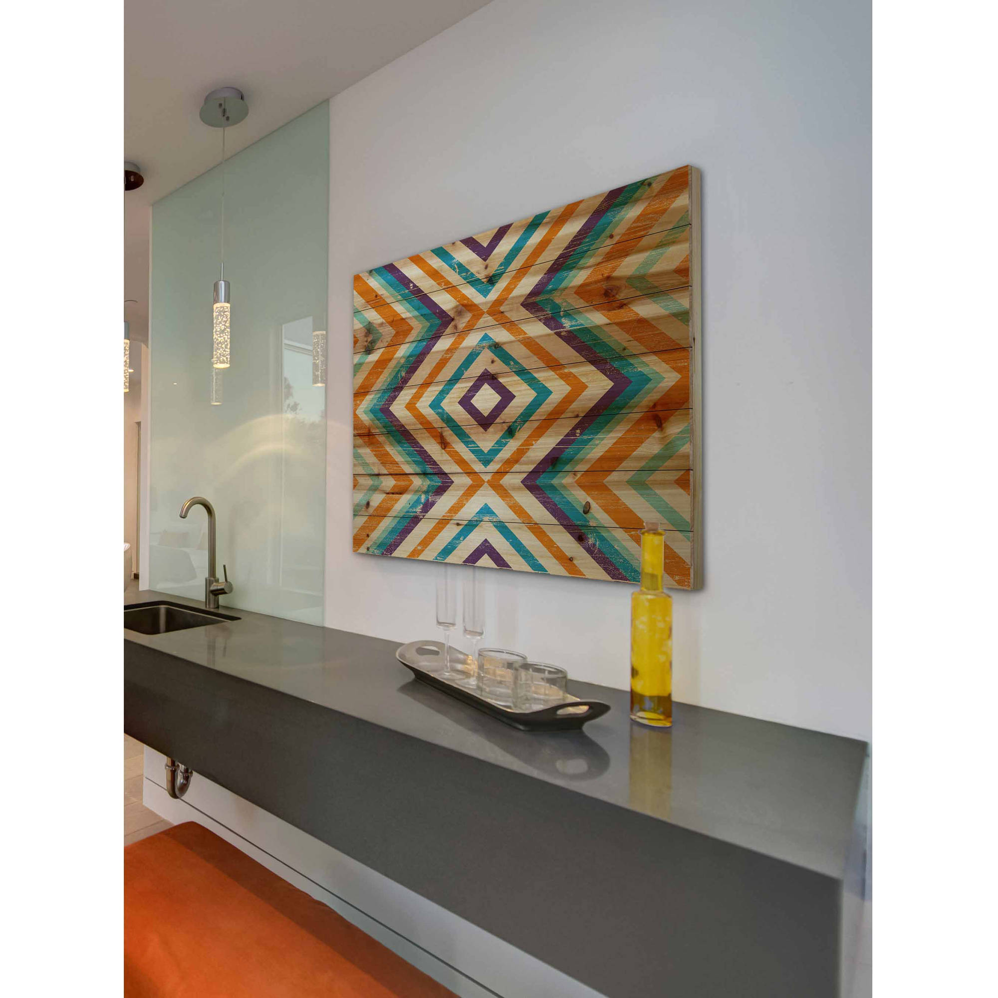 Marmont Hill - "Orange Lines" Painting Art Print On Natural Pine Wood, 36.0" x 1.5"