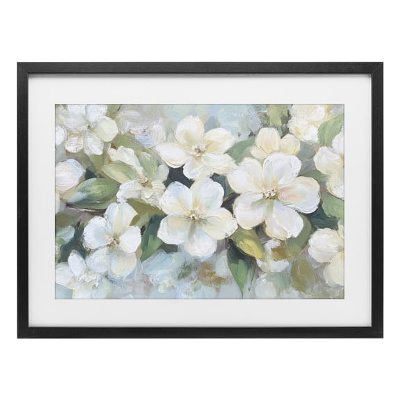 Stupell Industries Painted White Flowers in Leaves Black Framed Print Under Glass, design by Petal Prints Design