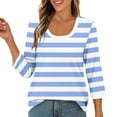 thumbnail image 5 of fatyb 3/4 Length Sleeve Tops for Women Striped Crew Neck Casual Tshirts Print Womens Loose Blouses Tee, 5 of 9