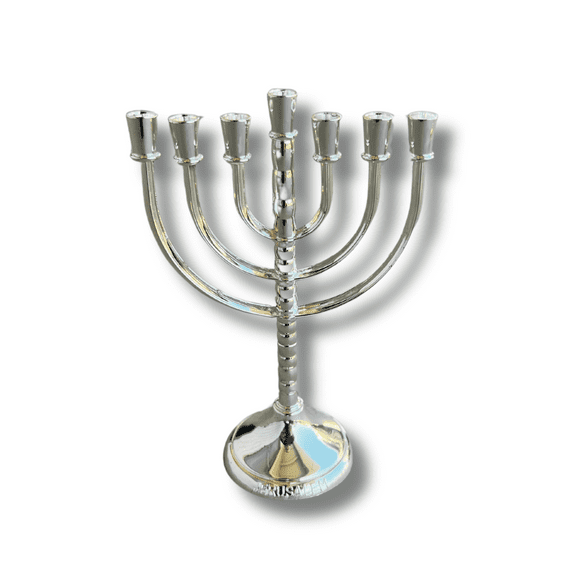 3 Arches USA Silver Plated 7-Branch Menorah - Jewish Home Decor, 4.5" Candelabra for Shabbat & Holiday Display