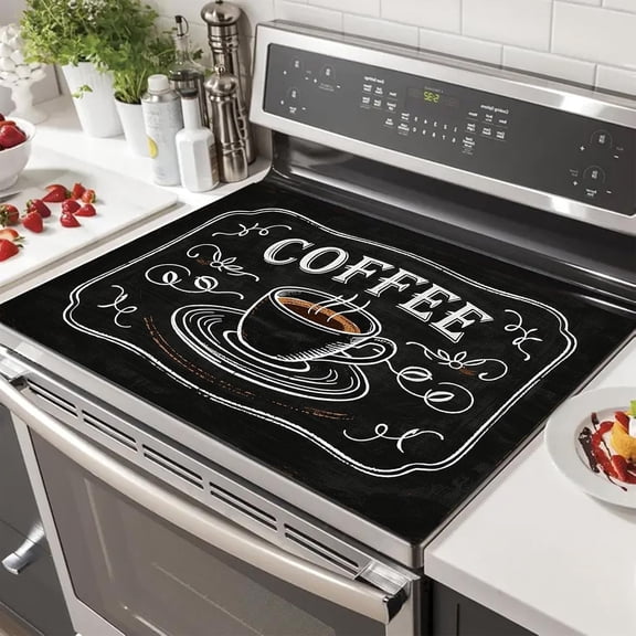 Stove Top Covers for Electric Stove 28x20 Inch Heat Resistant Countertop Protector Glass Cooktop Covers Dish Drying Mat RV Range Top Pad Coffee Chalkboard Design
