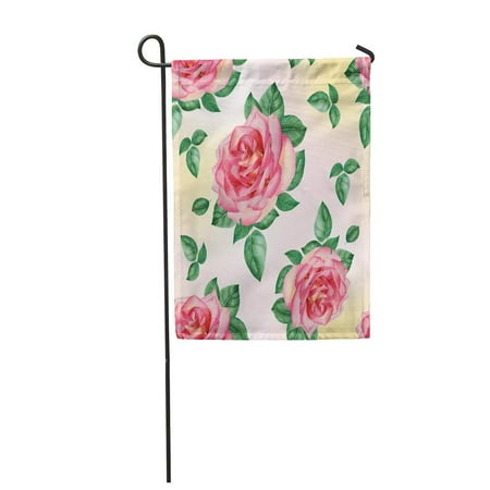 Patio Blog SIDONKU Beauty with Blooming Pink Roses and Leaves Watercolor on Light Yellow Bloom Blos Garden Flag Decorative Flag House Banner 28x40 inch ()