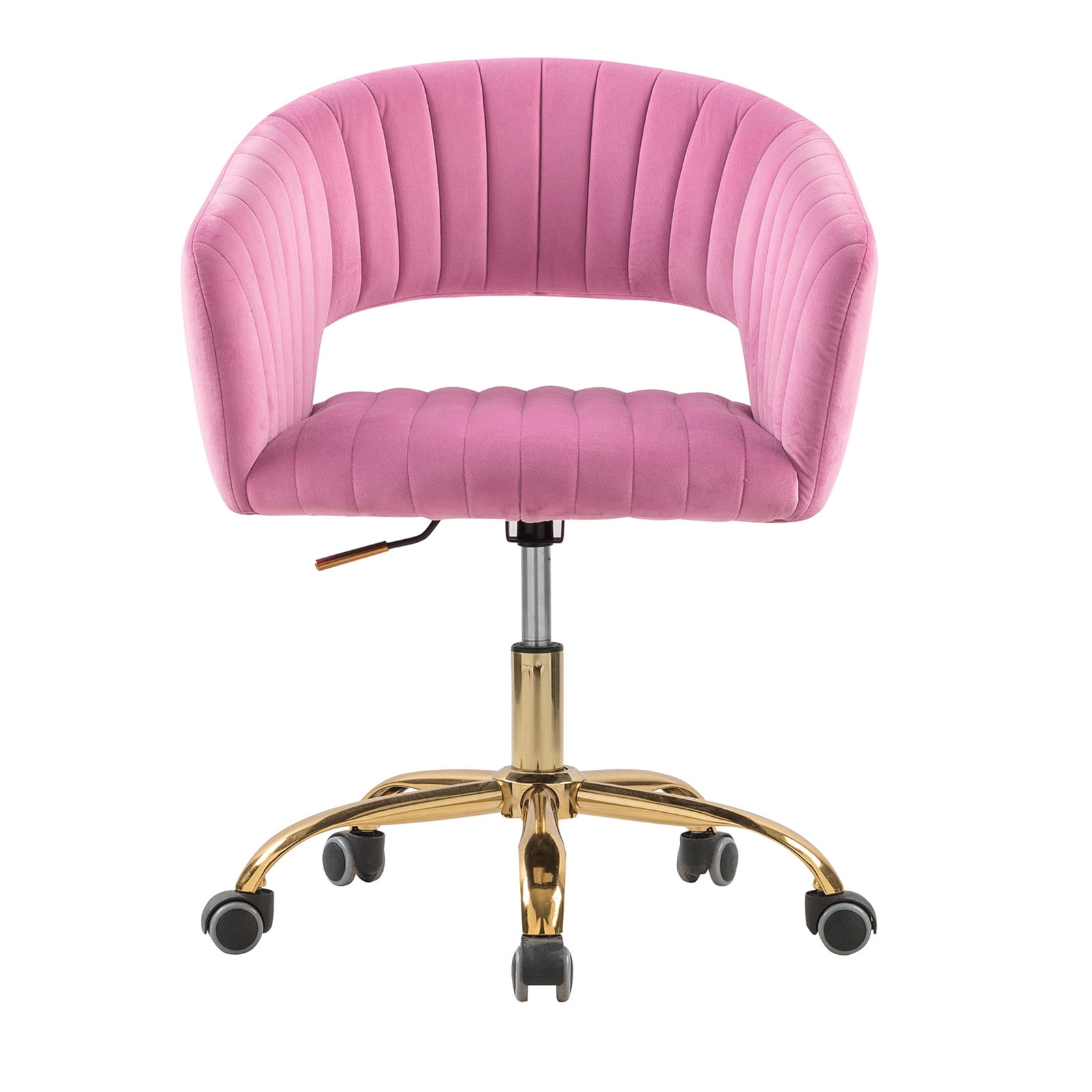 MOONMISS Velvet Upholstered 360°Swivel Adjustable Height Modern Home Office Chair With Golden Legs-Pink