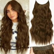 Invisible Wire Hair Extensions with Transparent Headband Adjustable Size 4 Secure Clips Long Wavy Secret Wire Hairpiece 20 Inch Reddish Chocolate Brown for Women
