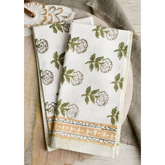 New Era Creation Sage Green & Brown Indian Floral Hand Block Printed Cotton Cloth,Dinner,Wedding Events Home Party,Christmas Napkin Mom Gift