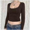 thumbnail image 5 of Women's Long Sleeve T Shirt Spliced Lace Neck Crop Design for Everyday Wear, 5 of 7