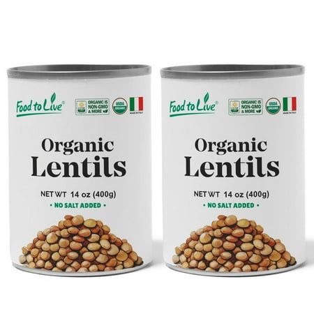 Organic Canned Lentils, 14 oz (Pack of 2) – Unsalted, Non-GMO, Vegan – by Food to Live