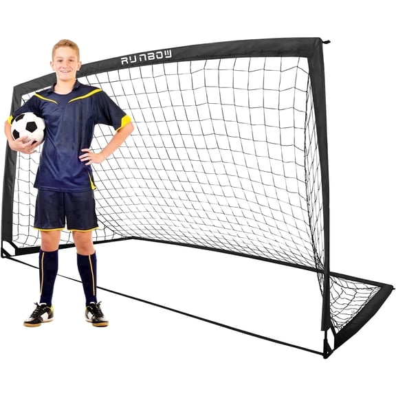 RUNBOW 9x5 ft Portable Kids Soccer Goal for Backyard Adult Junior Large Practice Soccer Net with Carry Bag (9x5FT, 1 Pack, Black)
