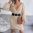 thumbnail image 5 of Ins Striped Sweater Dress V-neck Long Sleeve Dresses For Women, 5 of 7