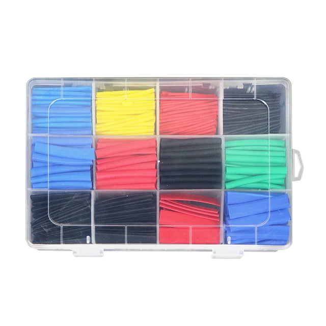 Juego de 560 tubos termorretráctiles multicolor, resistentes al fuego y aislantes, ideal para protección de cables. Incluye variedad de tamaños y colores, en práctico estuche. Perfecto para uso