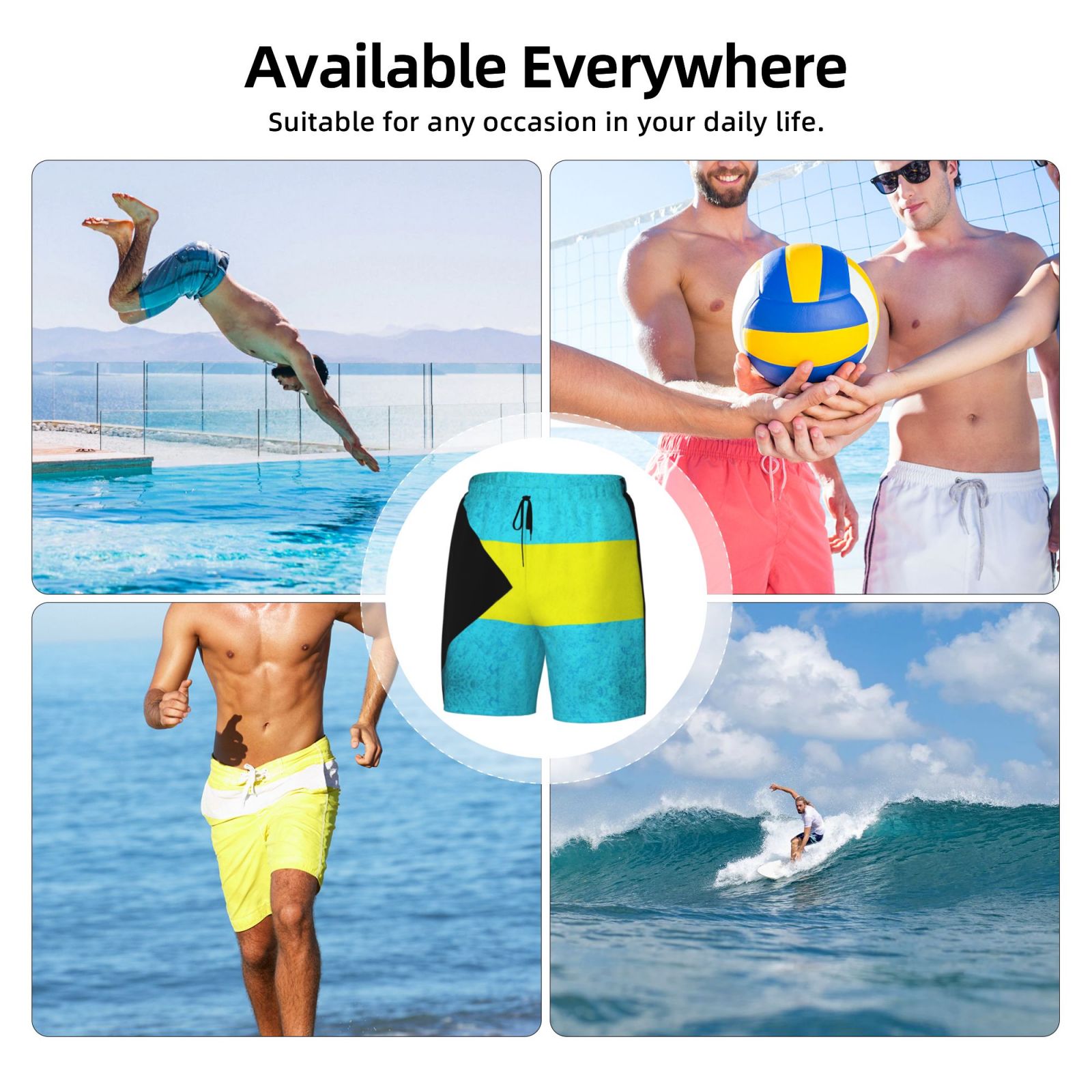 Men's Bahamas Flag Swim Trunks with Compression Liner Bathing Suit Swimwear