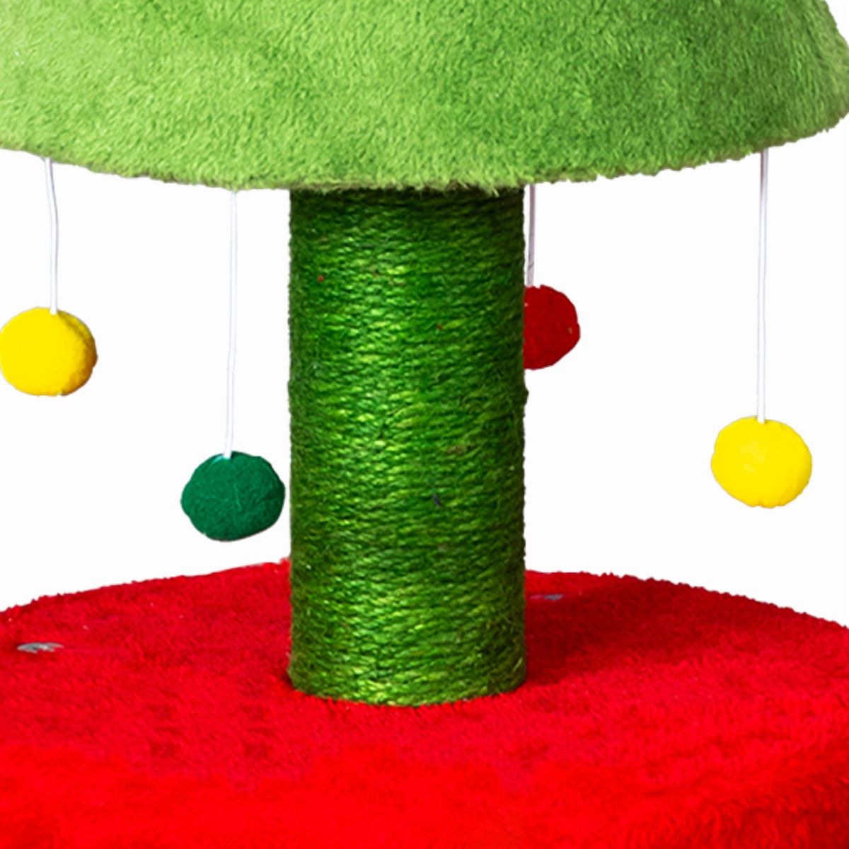 30in Christmas Cat Tree with House & Scratching Post - Red & Green Cat Tower with Hanging Balls for Kittens & Small Cats