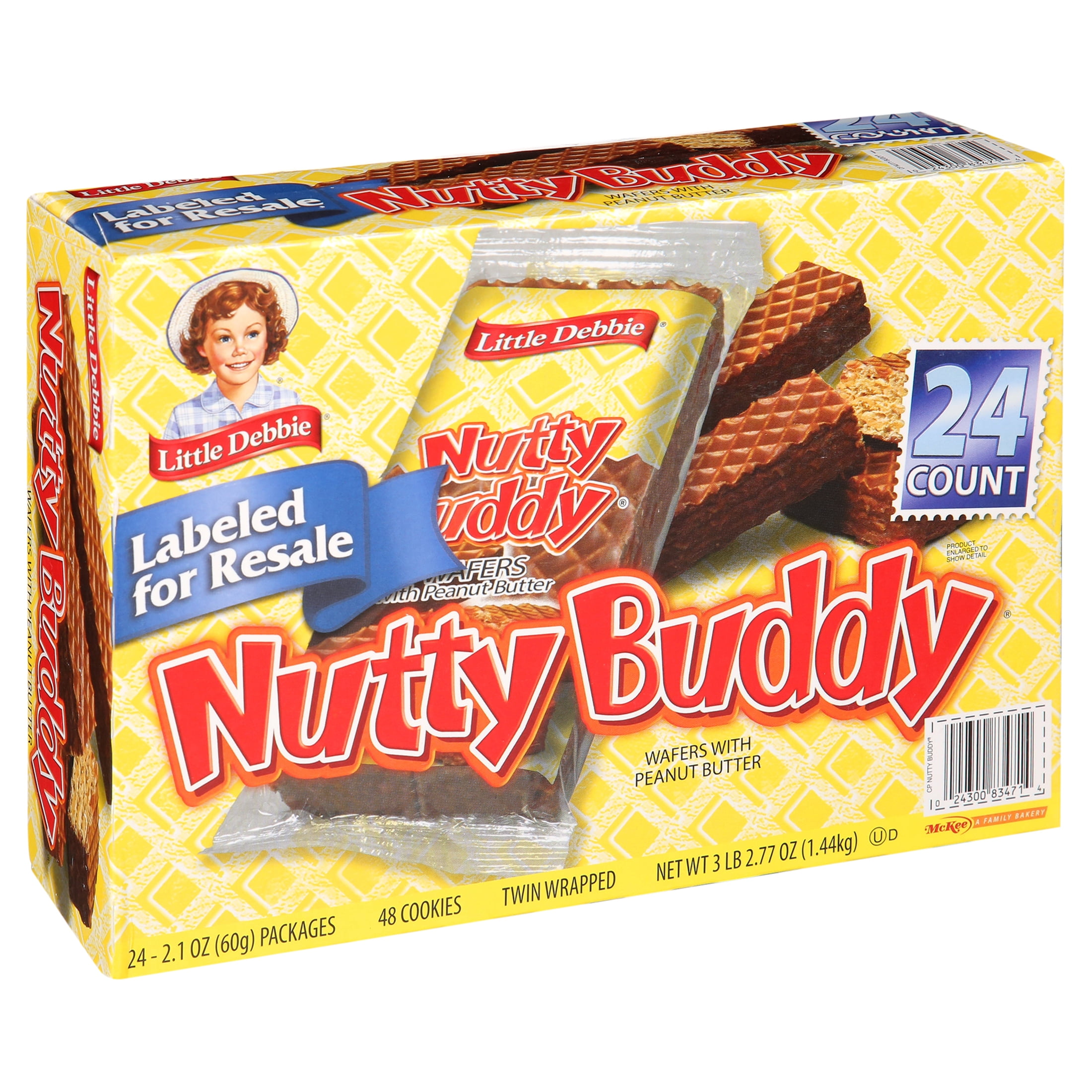 Little Debbie Twin Wrapped Nutty Buddy Wafers with Peanut Butter, 24 ct