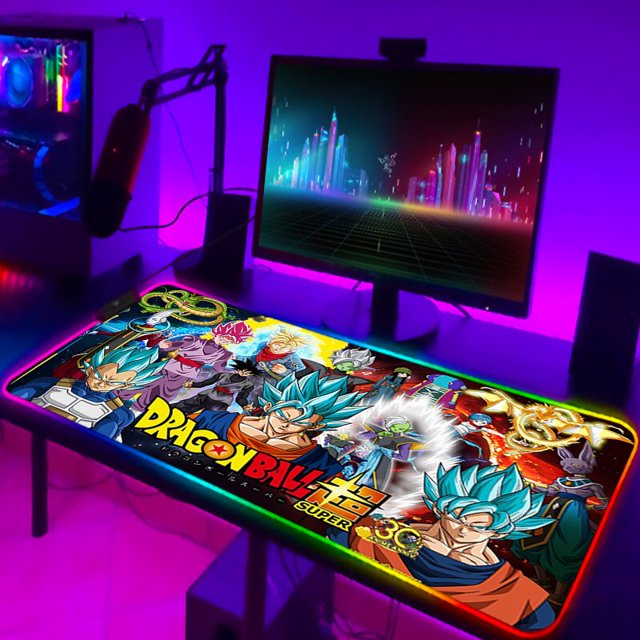 Alfombrilla de ratón grande con retroiluminación para juegos, Accesorios luminosos de Anime, Rgb, Super DBZ con cable, Protector de escritorio para Pc LIUWENJING unisex