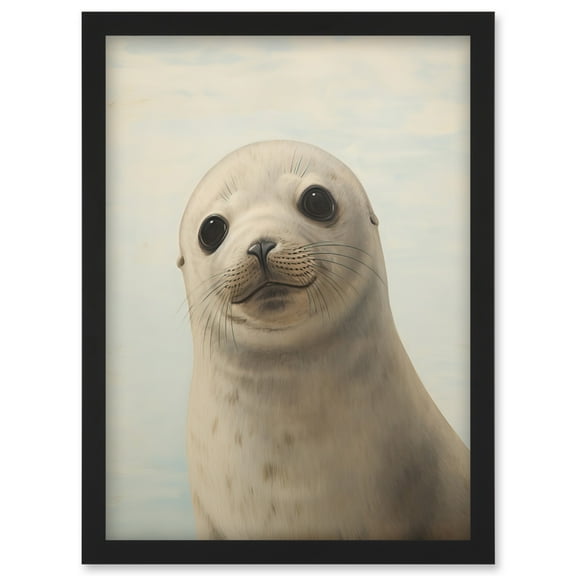 Adorable Baby Seal Pup Portrait Oil Painting Calming Kids Bedroom Cute Arctic Animal Artwork Framed Wall Art Print A4