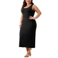 thumbnail image 4 of Agnes Orinda Women's Plus Size Tank Dress Wrap Basic Sleeveless Crew Neck Casual Maxi Knit Sundress 3X Black, 4 of 5
