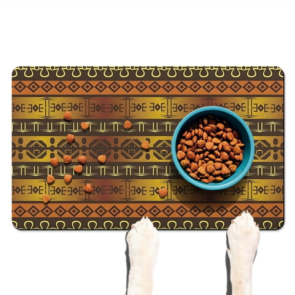 Boho Retro Floral Pet Feeding Mat-Abstract Art Pattern Absorbent Pet Placemat for Food and Water Bowl, with Waterproof Rubber Backing, Quick Dry Water Dispenser Mat for Dog and Cat (12"x20")