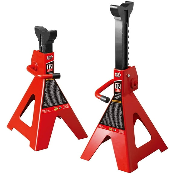 BIG RED T41202 Torin Steel Jack Stands: 12 Ton (24,000 lb) Capacity, Red, 1 Pair,DMT41202