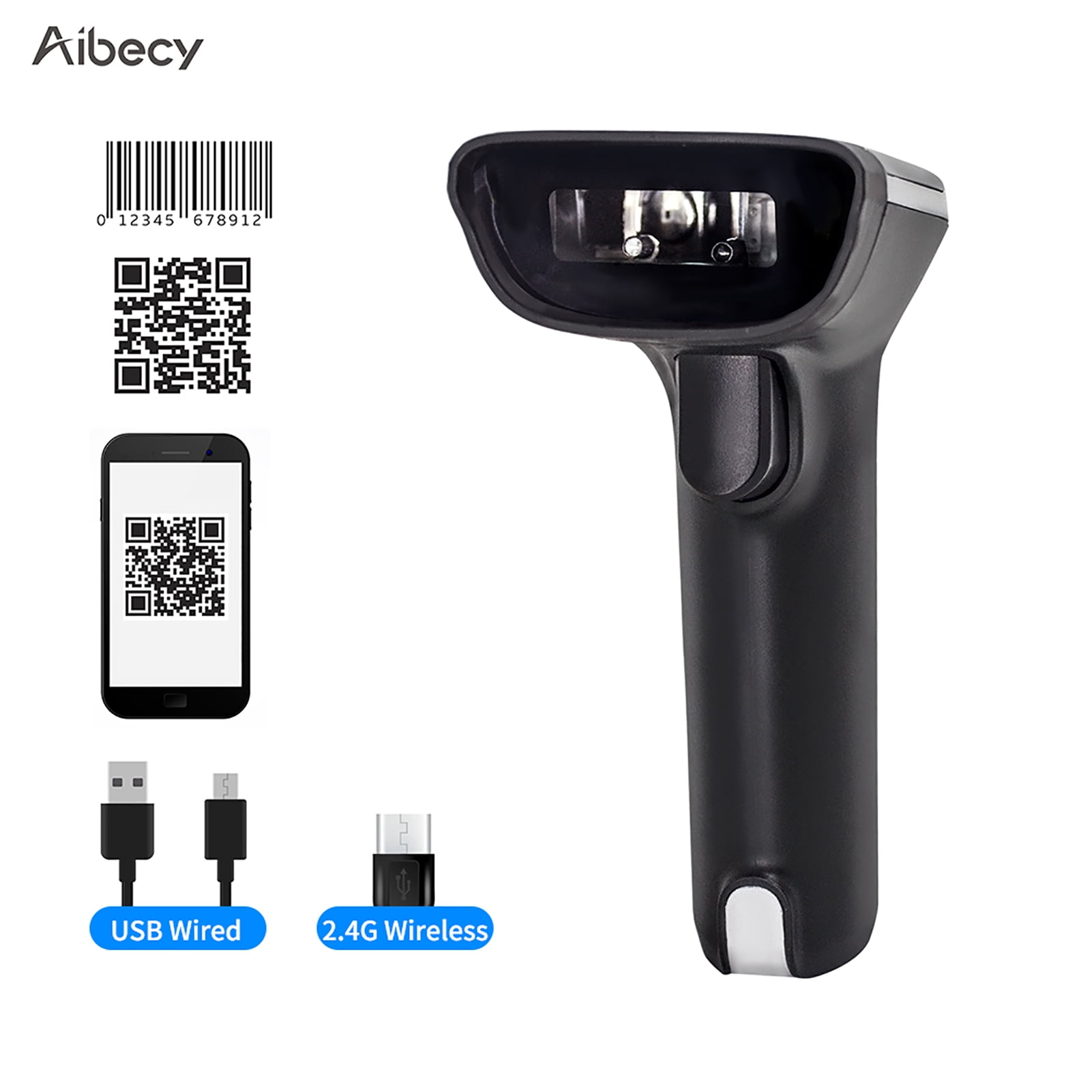 BAOSHARE Wireless Barcode Scanner with USB Cradle Receiver Charging Base WX-B-2D 1Pack 433MHz Handheld 1D/2D/QR Cordless Barcode Reader UP to 1000Ft Transmission Range