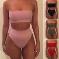 thumbnail image 2 of Lefu Summer Women's Sexy Solid Color Tube Tops Bikini 2pcs Set Swimsuit No Chest Pad, 2 of 8