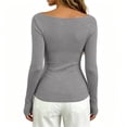 thumbnail image 6 of ZDNIXIAN Women Off Shoulder Long Sleeve Basic Tops Ribbed Knit Slim Fitted Blouse, Elegant Boat Neck Form Fitting Shirt, Stretchy Soft Casual Long Sleeve Tees, 6 of 6