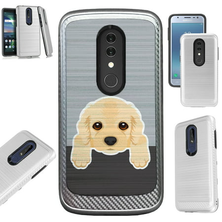 Compatible Alcatel Onyx (2018) Case Brushed Metal Texture Hybrid TPU Artillery Phone Cover (Cute Dog Cocker