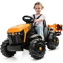 Licensed JCB Kids Ride on Tractor, 24 Volt Electric Ride on Car Toy for Big Kids Boys with Trailer & Remote - Yellow