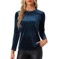 thumbnail image 1 of Blusa de terciopelo elástica de manga larga y cuello redondo para mujer INSPIRE CHIC M Azul oscuro, 1 of 6