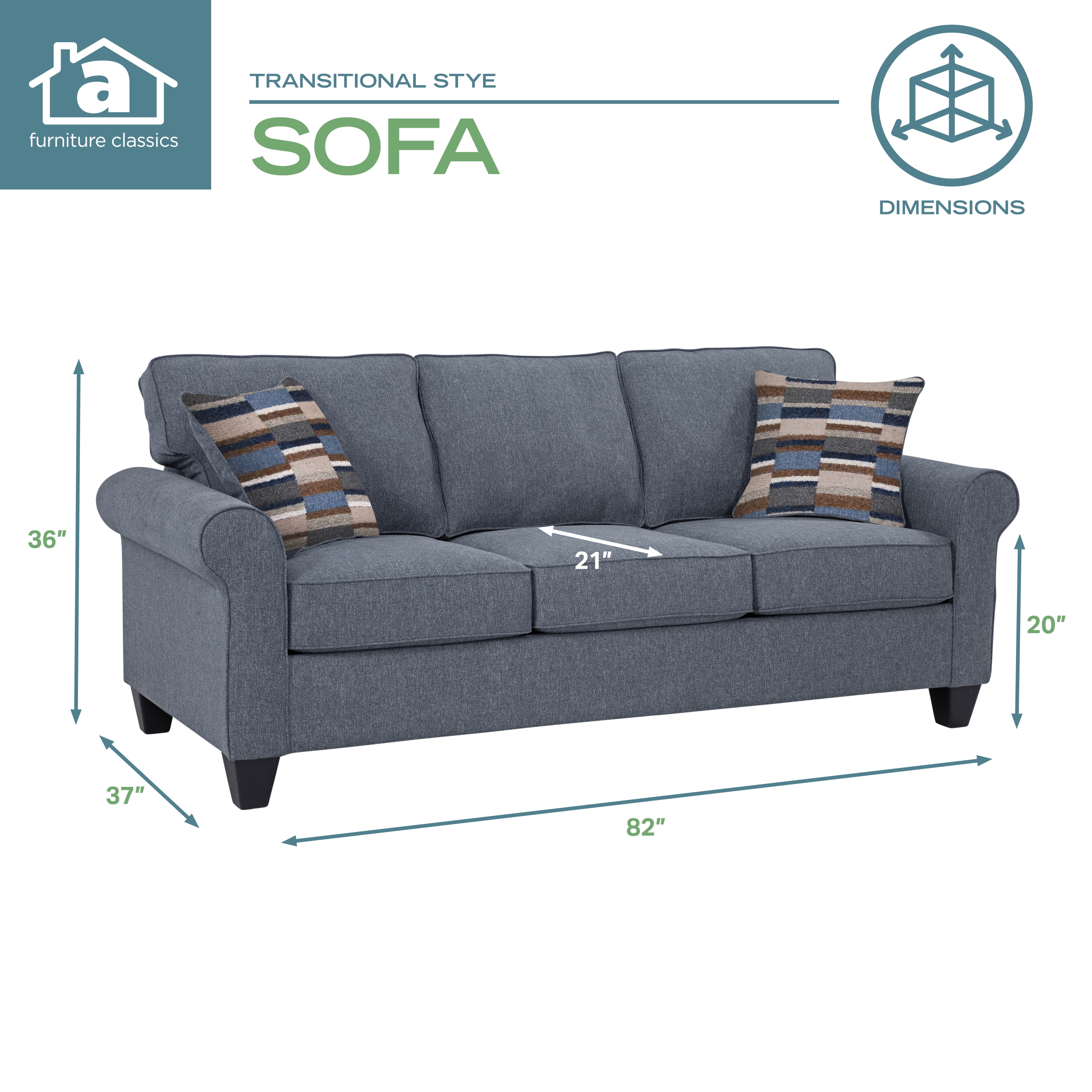 Furniture Classics Eureka Rolled Arm Sofa with Two Pillows