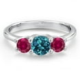 thumbnail image 3 of Gem Stone King 14K White Gold London Blue Topaz & Red Created Ruby 3-Stone Engagement Ring | 1.20 Cttw | Round 5MM and 4MM | Three Stone Wedding Anniversary Promise Ring for Women (Size 8), 3 of 6
