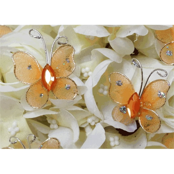 1" Miniature Rhinestone Organza Decorative Embellishment Butterflies Orange (100 Pieces)