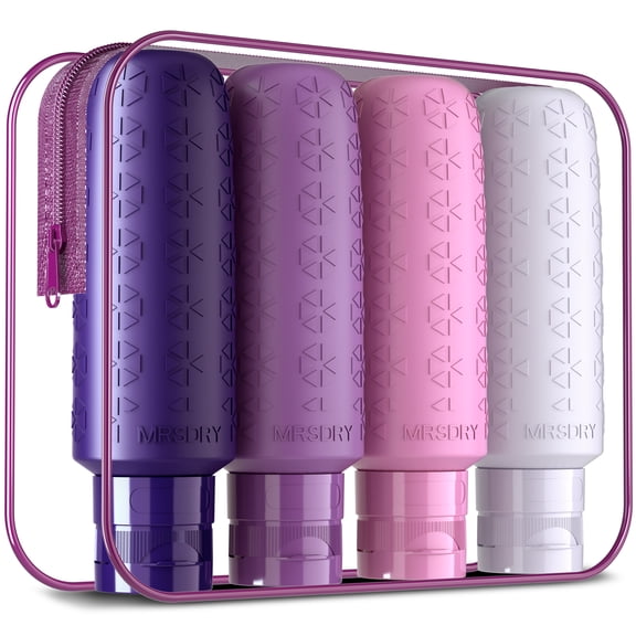 Mrsdry Travel Bottles for Toiletries, 6oz Large Size Containers BPA Free Leak Proof Refillable Liquid Silicone Squeezable Travel Essentials for Shampoo Conditioner Lotion (4 Pack)