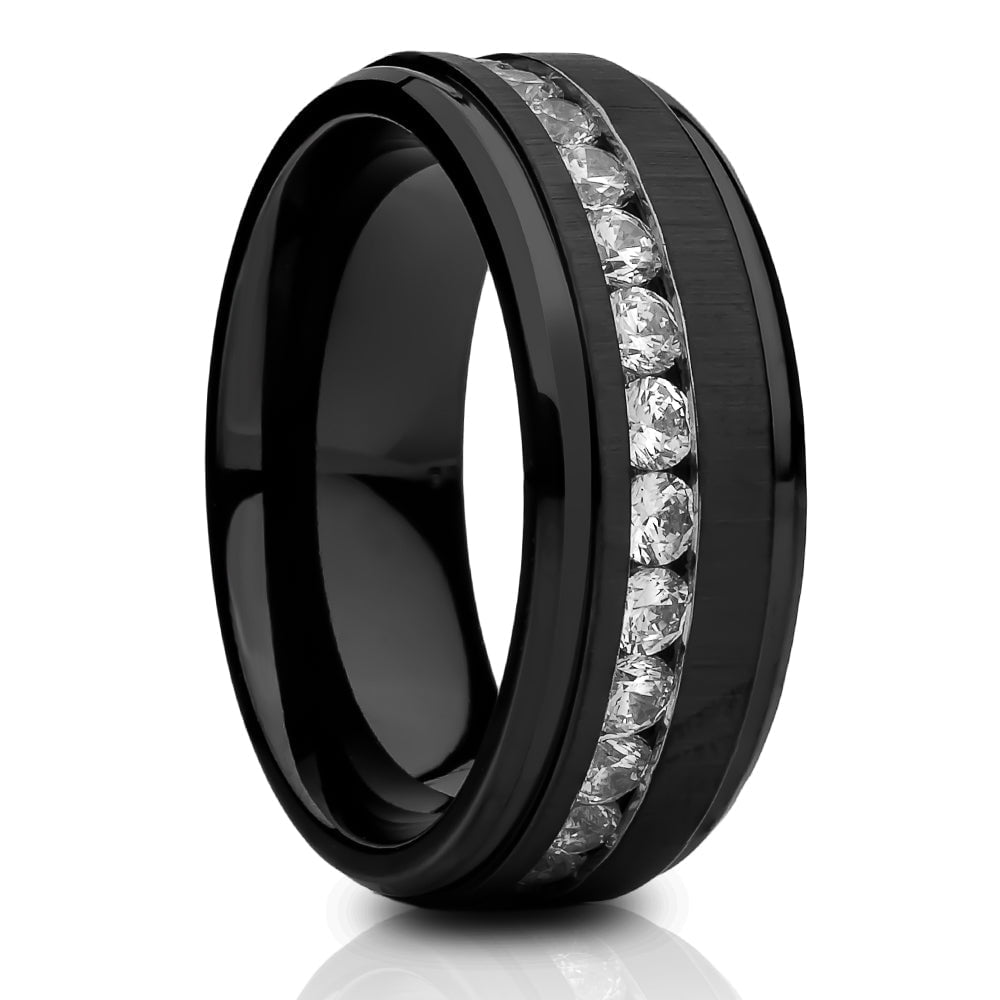Titanium Wedding Ring,CZ Wedding Ring,White CZ Wedding Ring,Black